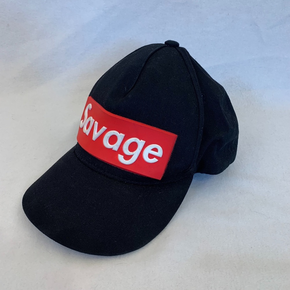 Salvage Logo Black Baseball Cap with Red Patch